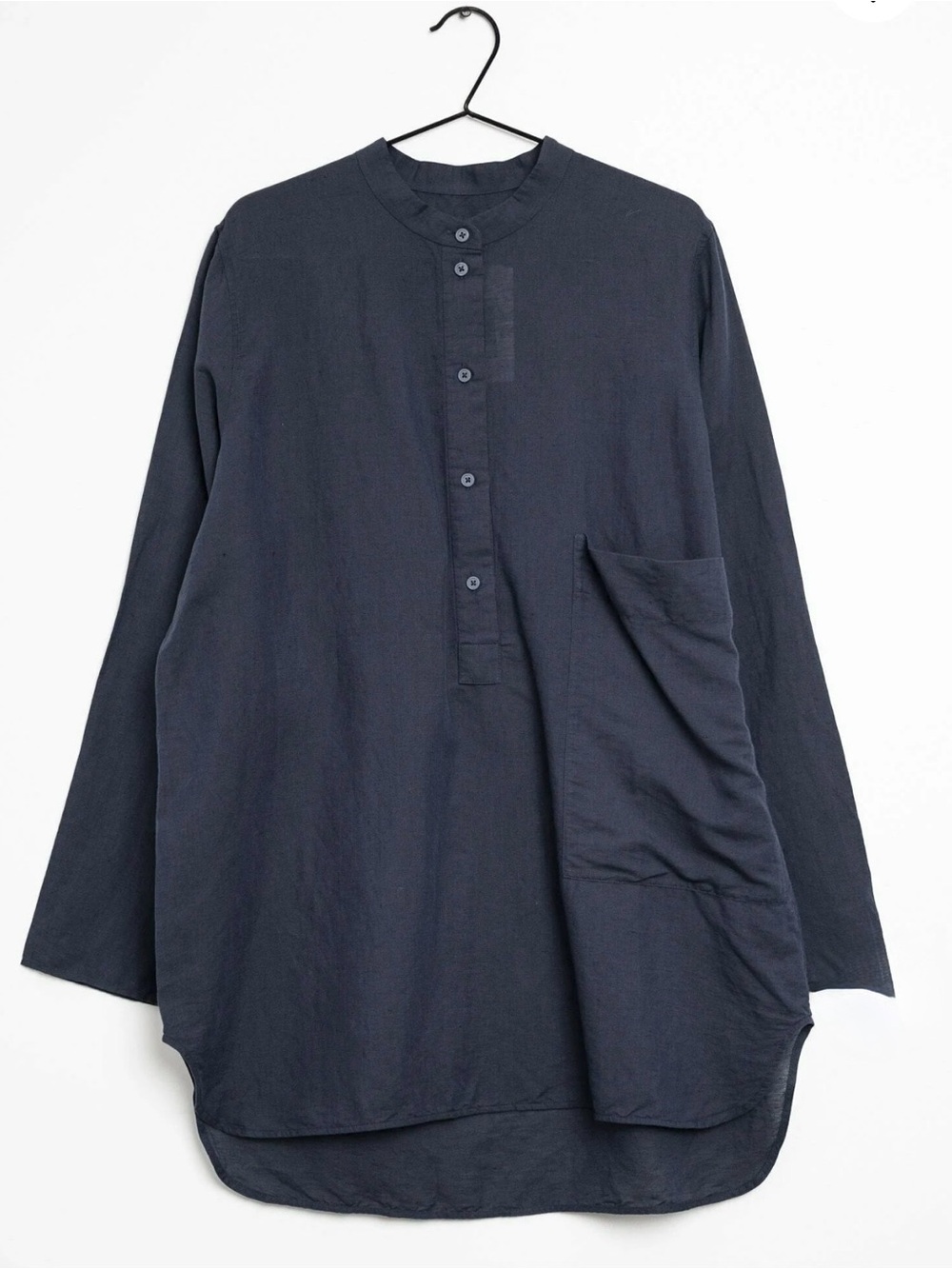 COS Linen Lyocell Tunic Shirt XS Navy Oversized Longline Pocket Minimalist